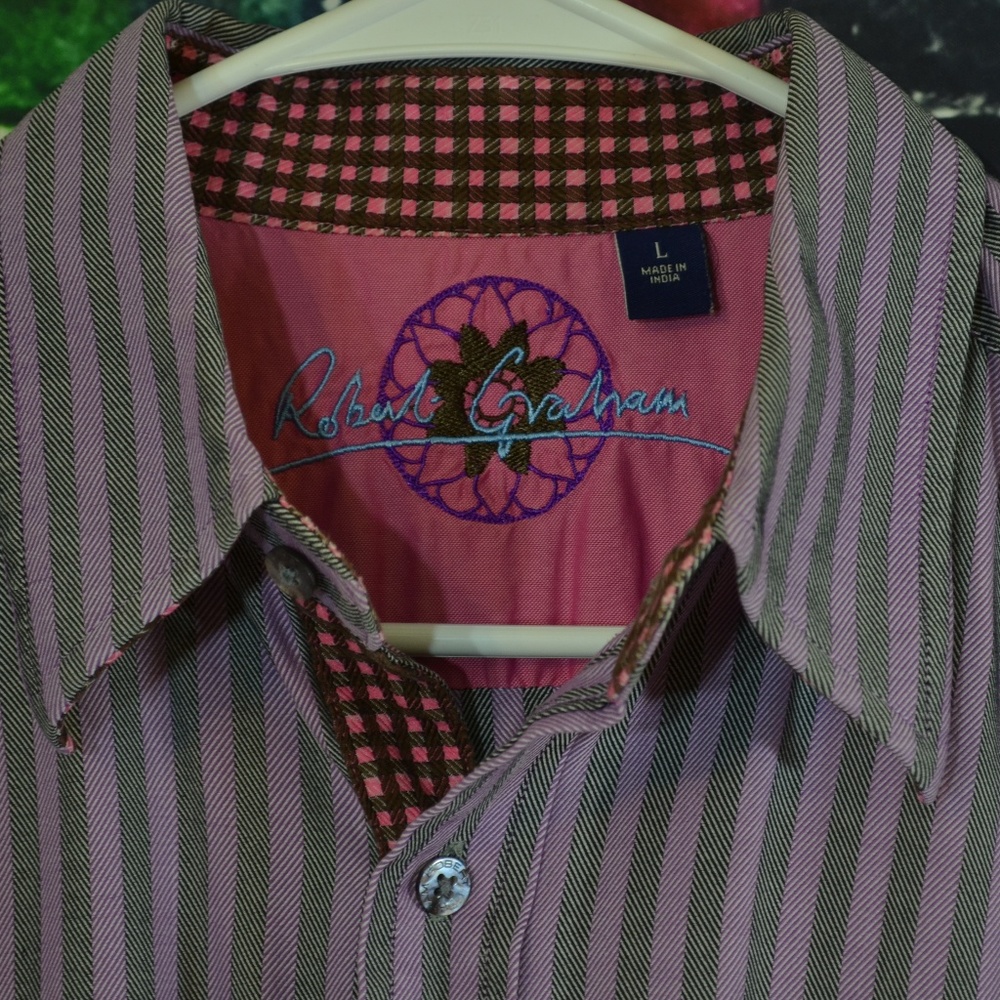 Robert Graham Purple and Gray Button Down Shirt L